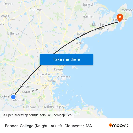 Babson College (Knight Lot) to Gloucester, MA map