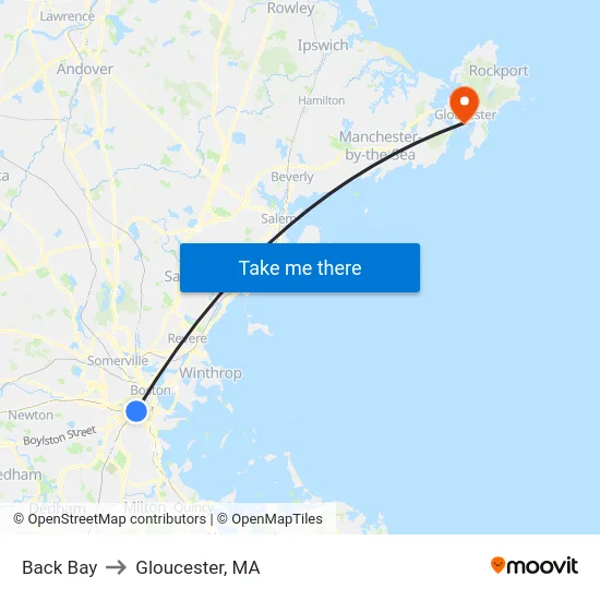 Back Bay to Gloucester, MA map