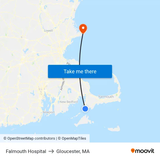 Falmouth Hospital to Gloucester, MA map