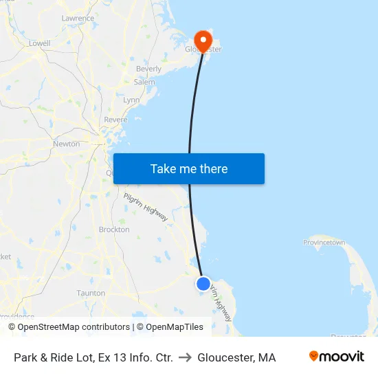 Park & Ride Lot, Ex 13 Info. Ctr. to Gloucester, MA map