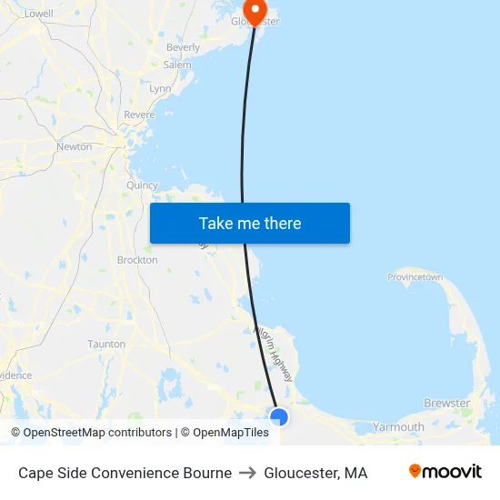 Cape Side Convenience Bourne to Gloucester, MA map