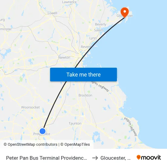 Peter Pan Bus Terminal Providence Ri to Gloucester, MA map