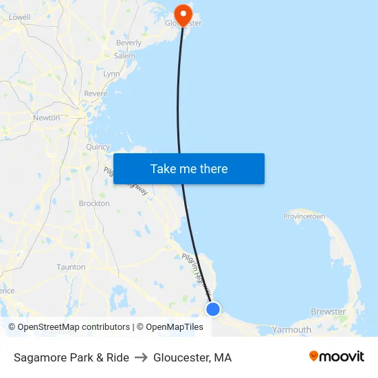 Sagamore Park & Ride to Gloucester, MA map