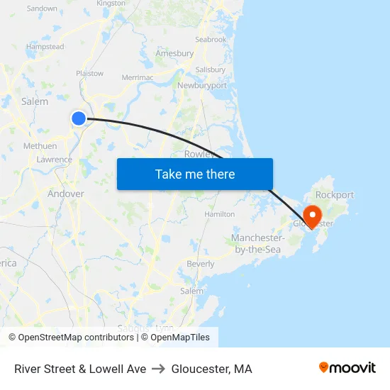 River Street & Lowell Ave to Gloucester, MA map