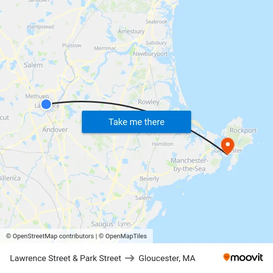 Lawrence Street & Park Street to Gloucester, MA map