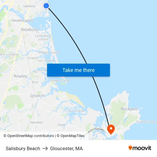 Salisbury Beach to Gloucester, MA map