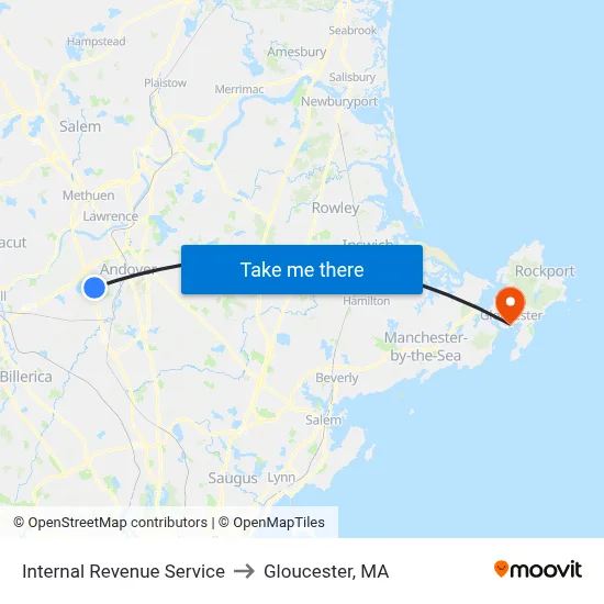Internal Revenue Service to Gloucester, MA map
