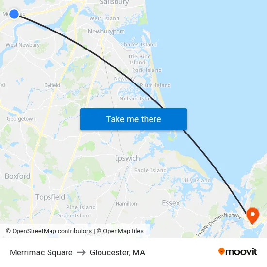 Merrimac Square to Gloucester, MA map