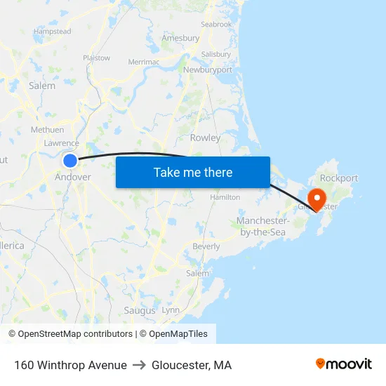 160 Winthrop Avenue to Gloucester, MA map