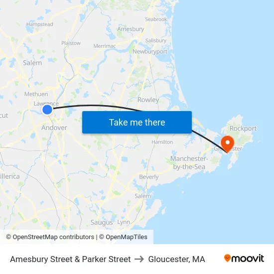 Amesbury Street & Parker Street to Gloucester, MA map