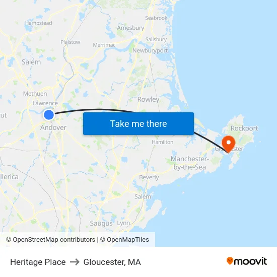 Heritage Place to Gloucester, MA map
