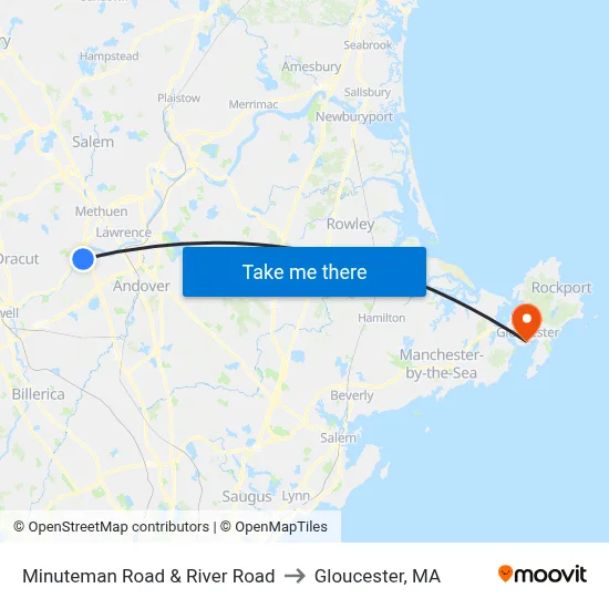 Minuteman Road & River Road to Gloucester, MA map