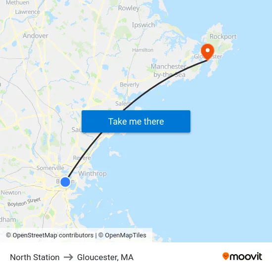North Station to Gloucester, MA map