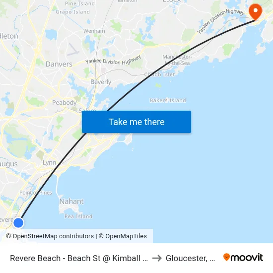 Revere Beach - Beach St @ Kimball Ave to Gloucester, MA map