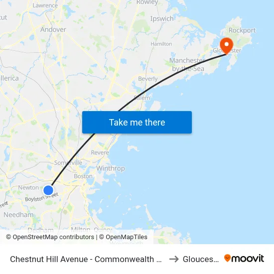 Chestnut Hill Avenue - Commonwealth Ave @ Chestnut Hill Ave to Gloucester, MA map