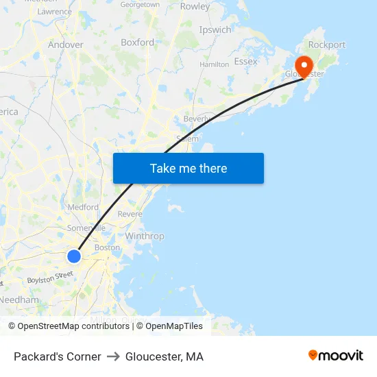 Packard's Corner to Gloucester, MA map