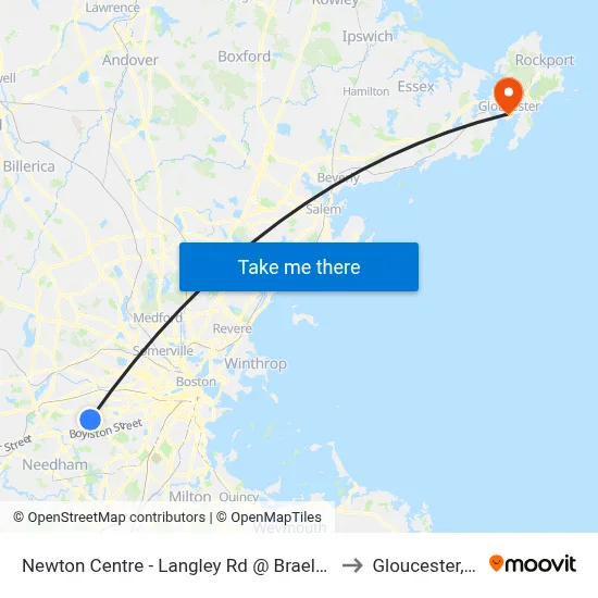 Newton Centre - Langley Rd @ Braeland Ave to Gloucester, MA map