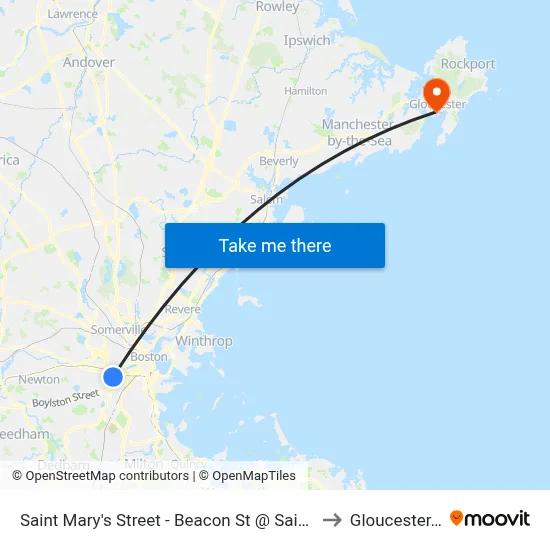 Saint Mary's Street - Beacon St @ Saint Mary's St to Gloucester, MA map