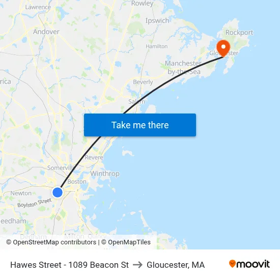 Hawes Street - 1089 Beacon St to Gloucester, MA map
