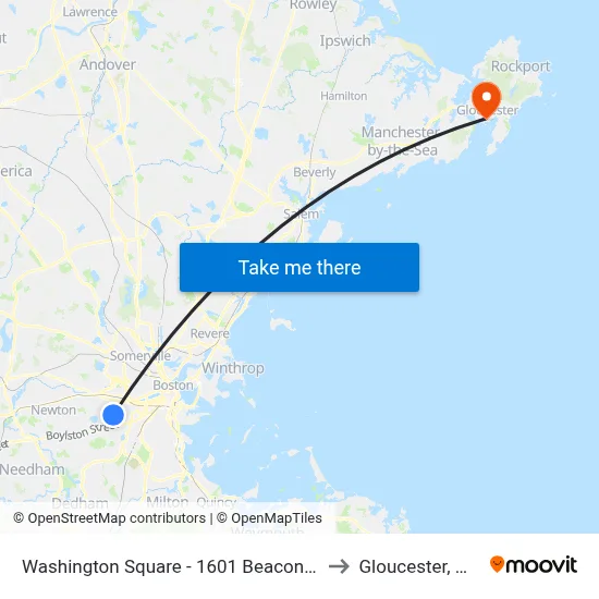Washington Square - 1601 Beacon St to Gloucester, MA map