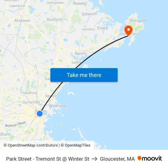 Park Street - Tremont St @ Winter St to Gloucester, MA map