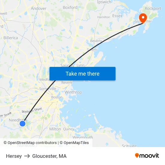 Hersey to Gloucester, MA map