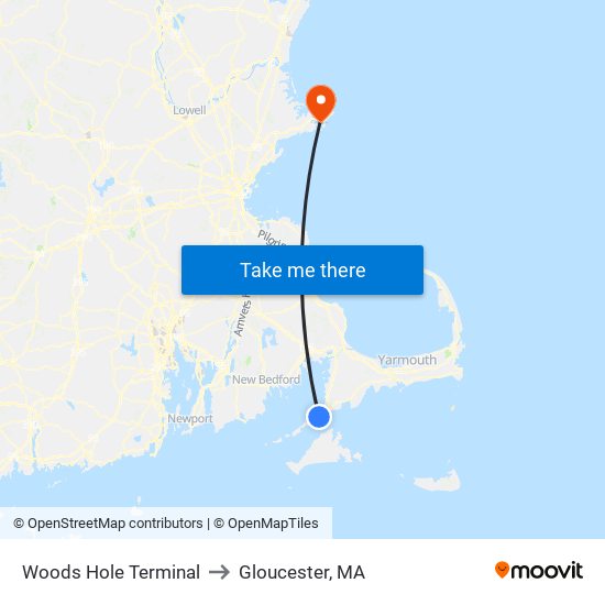 Woods Hole Terminal to Gloucester, MA map