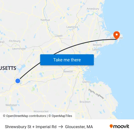 Shrewsbury St + Imperial Rd to Gloucester, MA map
