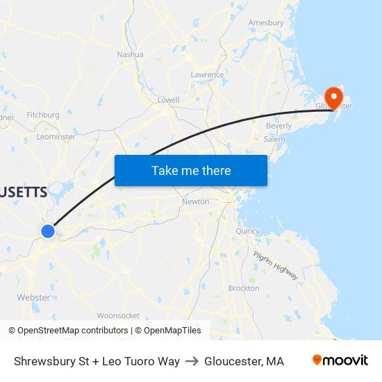 Shrewsbury St + Leo Tuoro Way to Gloucester, MA map