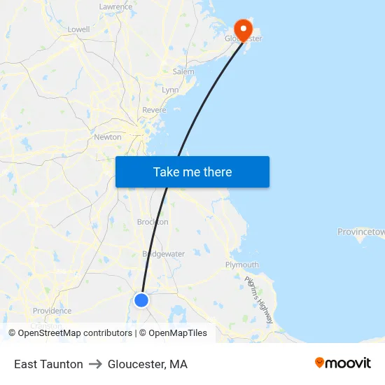 East Taunton to Gloucester, MA map