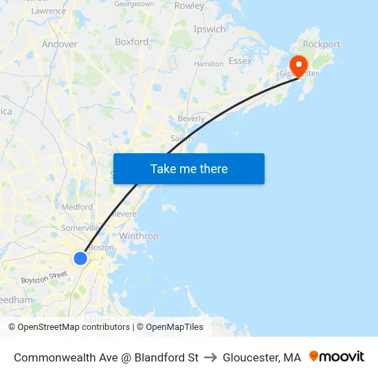 Commonwealth Ave @ Blandford St to Gloucester, MA map