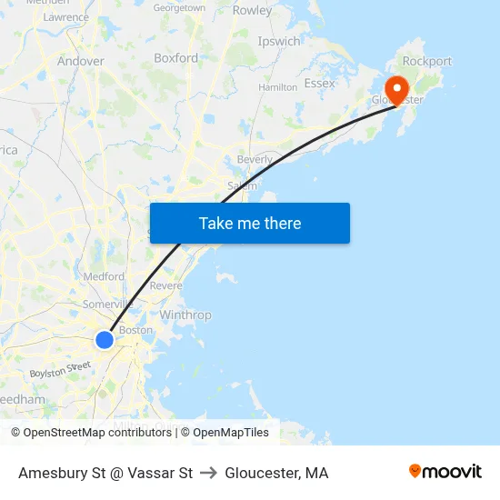 Amesbury St @ Vassar St to Gloucester, MA map