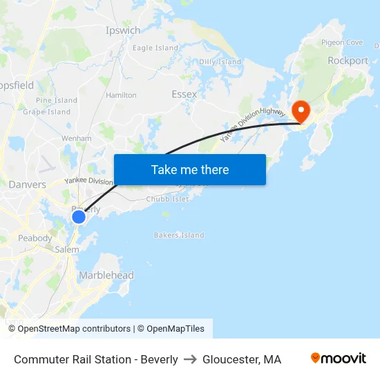 Commuter Rail Station - Beverly to Gloucester, MA map