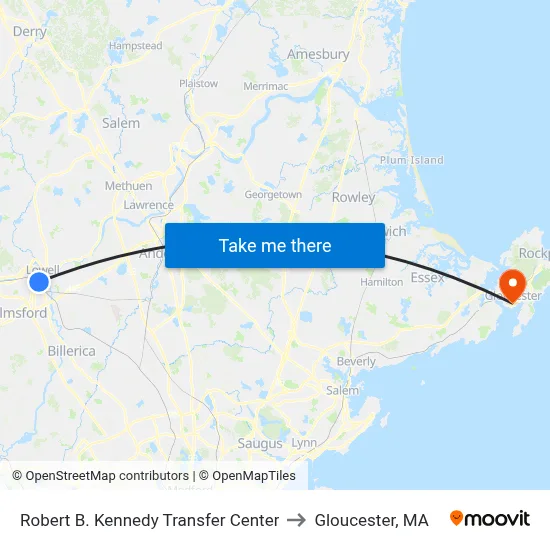 Robert B. Kennedy Transfer Center to Gloucester, MA map