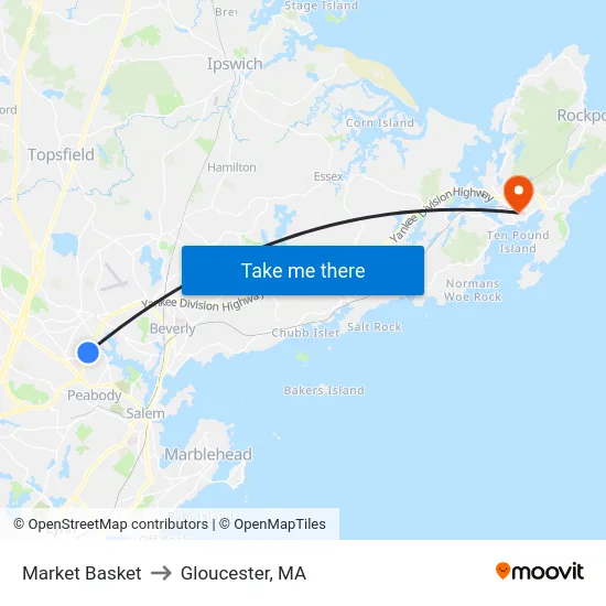 Market Basket to Gloucester, MA map