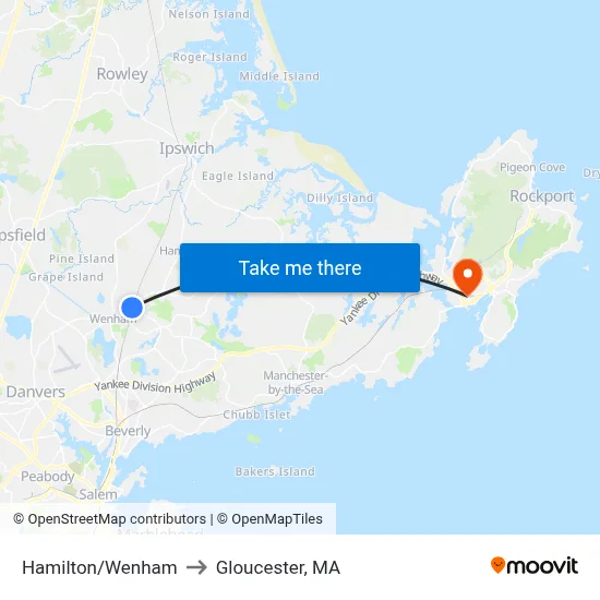 Hamilton/Wenham to Gloucester, MA map