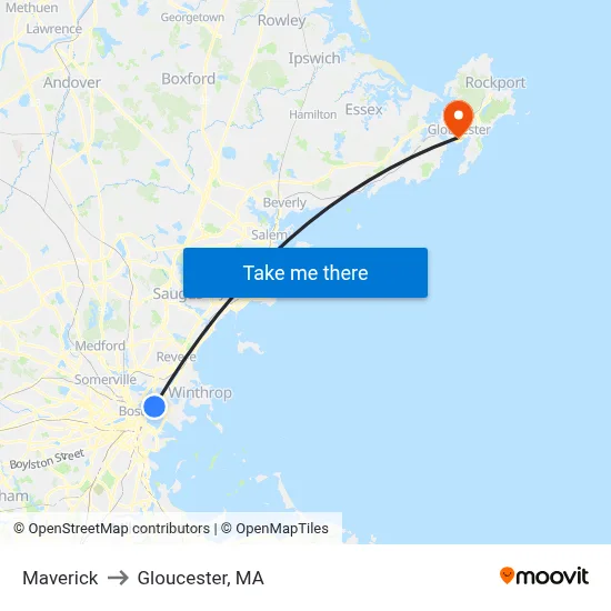 Maverick to Gloucester, MA map