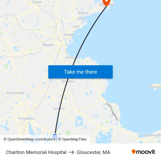 Charlton Memorial Hospital to Gloucester, MA map