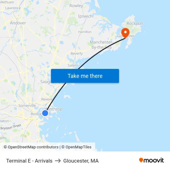 Terminal E - Arrivals to Gloucester, MA map