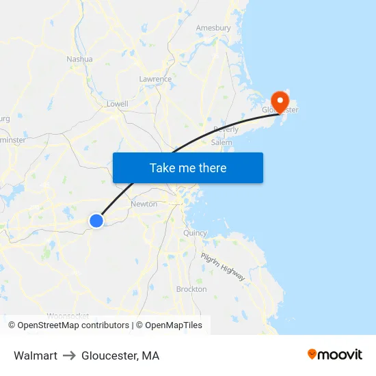 Walmart to Gloucester, MA map