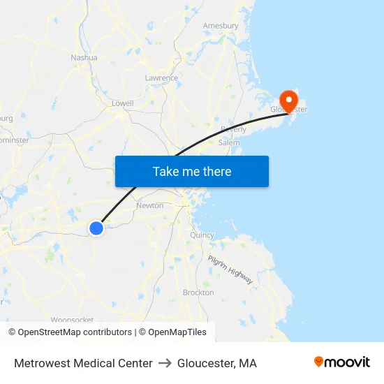 Metrowest Medical Center to Gloucester, MA map