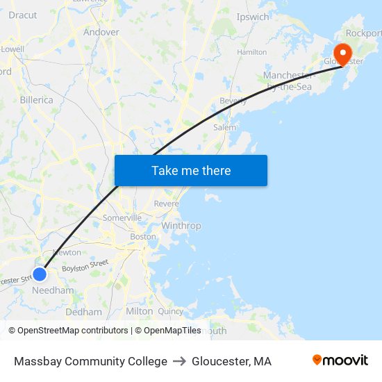 Massbay Community College to Gloucester, MA map