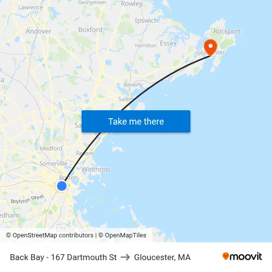 Back Bay - 167 Dartmouth St to Gloucester, MA map