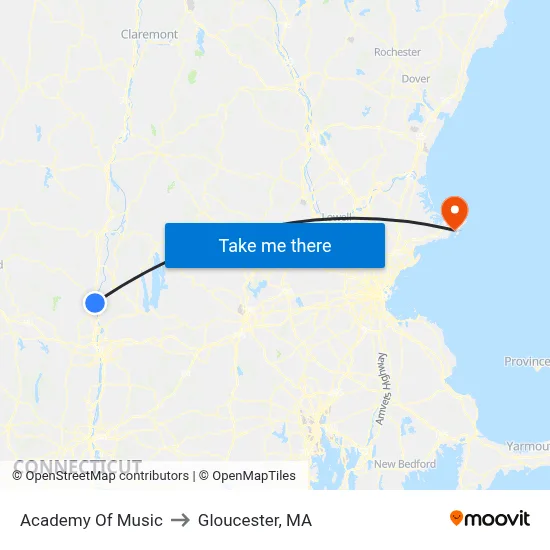Academy Of Music to Gloucester, MA map