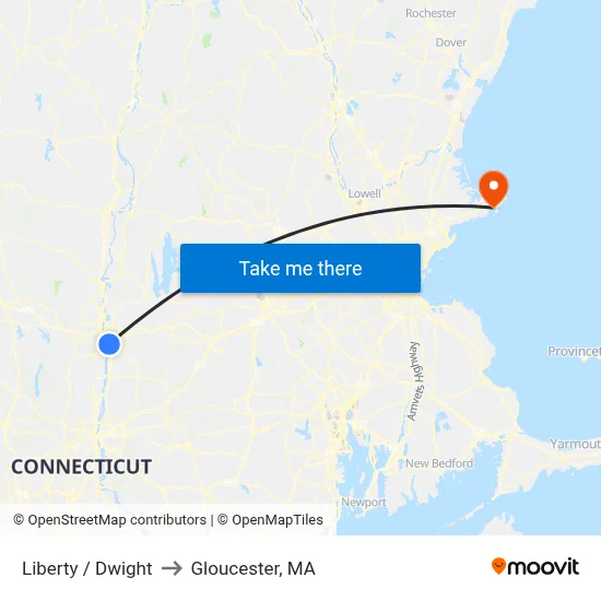 Liberty / Dwight to Gloucester, MA map