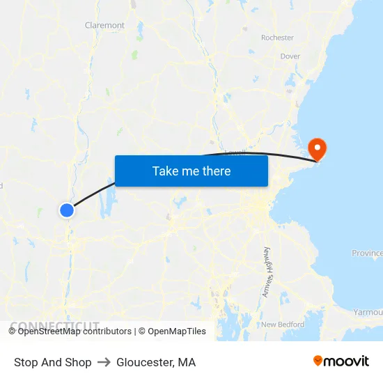 Stop And Shop to Gloucester, MA map