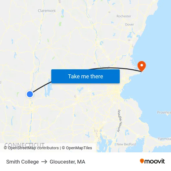 Smith College to Gloucester, MA map