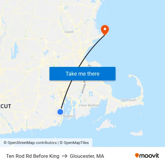 Ten Rod Rd Before King to Gloucester, MA map