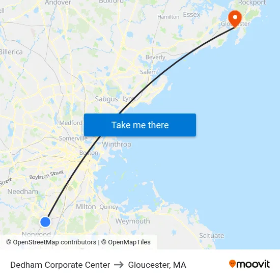 Dedham Corporate Center to Gloucester, MA map
