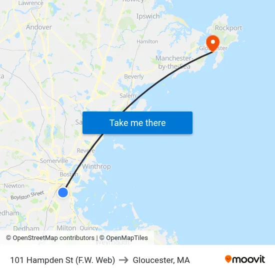 101 Hampden St (F.W. Web) to Gloucester, MA map